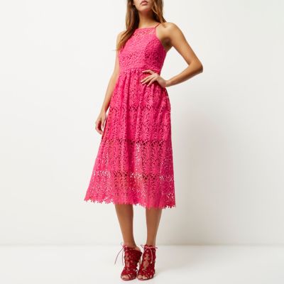 Pink lace midi dress